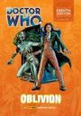 „Doctor Who“, „Eighth Doctor“, „Oblivion“. Illustration mit einem Mann und einer grünen Kreatur vor einer Tür. Orange Hintergrund.