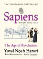 „The Phenomenal Bestseller“, „Sapiens: A Graphic History - vol. 4“, „The Age of Revolutions“, „Yuval Noah Harari“. Illustration: Dampfmaschine, Mann, Frau mit Reagenzglas.