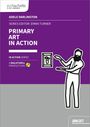 Oben links steht „hachette LEARNING“. Titel: „PRIMARY ART IN ACTION“. Unten rechts zeigt eine Figur auf ein Bild.