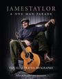 „JAMES TAYLOR: A ONE MAN PARADE. THE ILLUSTRATED BIOGRAPHY.“ Mann entspannt auf Sessel mit Gitarre.
