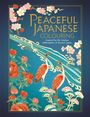 "Peaceful Japanese Colouring" und "Inspired by the timeless philosophies of Ancient Japan". Kraniche, Blumen und Zweige als Illustration.