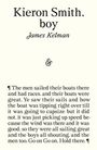 "Kieron Smith, boy" von James Kelman. Text beschreibt Bootsrennen, Segel, fast kenterndes Boot, Geschwindigkeit, Wind und Rufe.