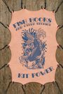 "FISH HOOKS AND OTHER STORIES" und "KIT POWER". Koi-Fisch-Motiv auf gespanntem Leder auf Holz.