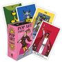 "POP ART TAROT" Karten und Box, farbenfrohe Illustrationen, darunter "THE MAGICIAN", bunte, lebendige Pop-Art-Stile.