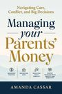 „Managing your Parents’ Money“ von Amanda Cassar; Themen: Finanzen, Pflege, Konfliktlösung. Icons unterstreichen Inhalte.