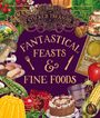 Text: "The Sticker Treasury of Fantastical Feasts & Fine Foods." Illustration von Essen wie Kuchen, Pilzen, Früchten und Gemüse.