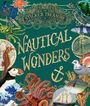 „The Sticker Treasury of Nautical Wonders“ in verschnörkelter Schrift, umgeben von Meeresmotiven wie Tieren und Pflanzen.