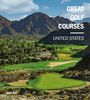 Oben Text: "GREAT GOLF COURSES UNITED STATES". Darunter eine grüne Golfanlage vor wüstenhafter Bergkulisse.