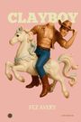 "CLAYBOY" und "FEZ AVERY" in großen Buchstaben. Figur ohne Kopf auf einem Spielzeugpferd mit Cowboyhut.