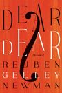 "DEAR DEAR {poems} REUBEN GELLEY NEWMAN" steht auf einem rot-orange Hintergrund mit einem geschwungenen Zeichen.