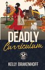 "Deadly Curriculum" und "Kelly Brakenhoff". Frau im roten Mantel mit Hund vor einem Gebäude, Baustelle im Hintergrund.