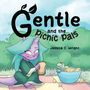 Text: "Gentle and the Picnic Pals" von Jessica C. Wright. 

Illustration eines lilafarbenen Wesens mit langem Haar, das ein Sandwich hält, neben einer Schüssel.