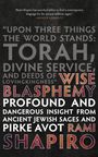Texte: "TORAH", "WISE", "BLASPHEMY", "PROFOUND AND DANGEROUS INSIGHT", "Rami Shapiro", "PIRKE AVOT", "RODGER KAMENETZ". Grauer Hintergrund.