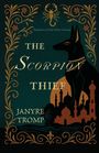 "Shadows of the Silver Screen", "The Scorpion Thief", "Janyre Tromp". Illustration mit Anubis, floralen Mustern und Silhouetten.