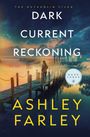 "DARK CURRENT RECKONING" von "Ashley Farley". Eine Person mit Hund auf einem Steg vor einem Haus am Wasser in der Dämmerung.