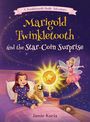 "Marigold Twinkletooth and the Star-Coin Surprise" zeigt ein Mädchen, Hund und Fee mit leuchtender Münze.