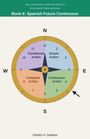 "Book 6: Spanish Future Continuous." Ein Kompass zeigt auf "Simple", "Continuous", "Complete", "Conditional Action".