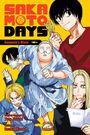 „SAKAMOTO DAYS“, „Assassin's Blues“. Fünf Anime-Charaktere in Aktion posieren auf gelbem Hintergrund.