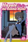 „Hayate the Combat Butler“ oben, „49“ unten rechts. Illustration: Mädchen im Dienstmädchen-Outfit vor Fenster mit Sonnenuntergang.