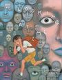 „Looking at Me“, Horror-Motiv mit vielen Gesichtern und einem Jungen, der wegläuft, auf einem surrealen Hintergrund.