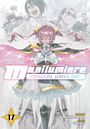 "Magilumiere Magical Girls Inc." in großer Schrift. Eine Manga-Illustration einer betenden Magierin mit rosa Haaren, Sternsymbolen.