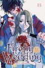 „Firefly Wedding“ und „Oreco Tachibana“. Zwei Personen mit Schwertern, blutbespritzt, rote Blumen.
