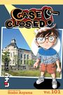 Text: "Case Closed", "Story and art by Gosho Aoyama", "Vol. 101". 

Illustration eines Jungen in Shorts und einem Gebäude.