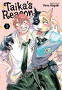 "Taika's Reason", Band 3. Zwei Figuren: Ein Mensch und ein anthropomorpher Hund, beide in Schuluniform, lachen.
