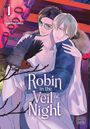"Robin in the Veil of Night" steht zentral. Eine Illustration zeigt zwei Männer, einer mit Sonnenbrille, in einer Umarmung.