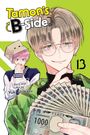 Text: "Tamon's B-Side", "13", "Story and Art by Yuki Shiwasu". Illustration: Zwei Manga-Charaktere, einer hält Yen-Scheine.