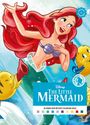 "The Little Mermaid", "CREATIVE COLOURING". Illustration: Rotes Haar, lila Muschel-Bikini, fröhlich, gelber Fisch daneben.
