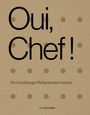 "Oui, Chef! Die Lëtzbuerger Philharmoniker kochen" von Luc Boentges. Beige Hintergrund mit braunen Punkten.