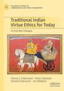 "Traditional Indian Virtue Ethics for Today" steht groß geschrieben. Illustration zeigt Krishna und Arjuna auf einem Wagen.