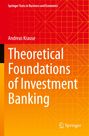 Buchtitel: "Theoretical Foundations of Investment Banking" von Andreas Krause. Roter und orangefarbener Hintergrund mit geometrischem Muster.