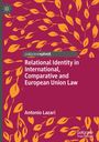 „Relational Identity in International, Comparative and European Union Law“ von Antonio Lazari. Bunte Blätter auf rotem Hintergrund.