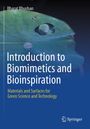 Text: "Bharat Bhushan, Introduction to Biomimetics and Bioinspiration, Materials and Surfaces for Green Science and Technology."  
Ein blau-grünes Blatt mit einem Wassertropfen darauf.