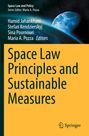 „Space Law Principles and Sustainable Measures“ auf orangem Hintergrund, daneben Erde und Springer-Logo.