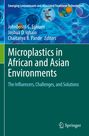 "Microplastics in African and Asian Environments" steht auf einem Buchcover. Oben sind wissenschaftliche Illustrationen zu sehen.