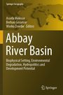 "Abbaye River Basin" mit Untertitel über biophysische und hydropolitische Merkmale. Hintergrund: Weltkarte, Springer Logo.