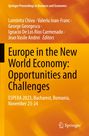 Buchtitel in Gelb: "Europe in the New World Economy: Opportunities and Challenges", Konferenzdetails unten. Springer-Logo rechts.