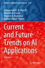 Fachbuchcover mit Texten: "Current and Future Trends on AI Applications, Volume 1". Oben blaue und unten rote Hintergrundgrafik.