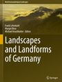 „Landscapes and Landforms of Germany“. Gelbe Schrift auf braunem Hintergrund, Berglandschaft mit Wolken oben.