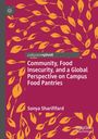 "Community, Food Insecurity, and a Global Perspective on Campus Food Pantries" von Sonya Sharififard. Orange Blätter auf lila Hintergrund.