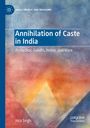 "Annihilation of Caste in India" von Hira Singh. Aquarellfarbener Hintergrund, abstrakte Formen in Pastelltönen.