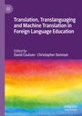 Text: "Translation, Translanguaging and Machine Translation in Foreign Language Education, Edited by David Coulson, Christopher Denman." Bunte Wasserfarben-Hintergrund.