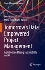 "Tomorrow’s Data Empowered Project Management: Agile Decision Making, Sustainability and AI" steht auf einem dunklen, abstrakten Hintergrund. Logo von Springer.