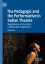 "The Pedagogic and the Performative in Indian Theatre" und "Indu Jain" steht auf einem blauen Hintergrund. Rechts eine Frau mit offenem Mund.