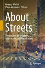 Cover eines Buches mit Titel "About Streets", darunter eine Stadtszene in impressionistischem Stil mit Fußgängern.