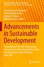 Titel: "Advancements in Sustainable Development". Herausgeber: Cristina Roxana Tănăsescu, Camelia Oprean-Stan, Samuel O. Idowu, Belén Díaz Díaz. Konferenz: CSR, Sustainability, Ethics and Governance, Juni 2024, Rumänien. Hintergrund in Gelbtönen, Springer-Logo.
