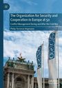 Text: "The Organization for Security and Cooperation in Europe at 50.” Drei Fahnen und ein historisches Gebäude im Hintergrund.